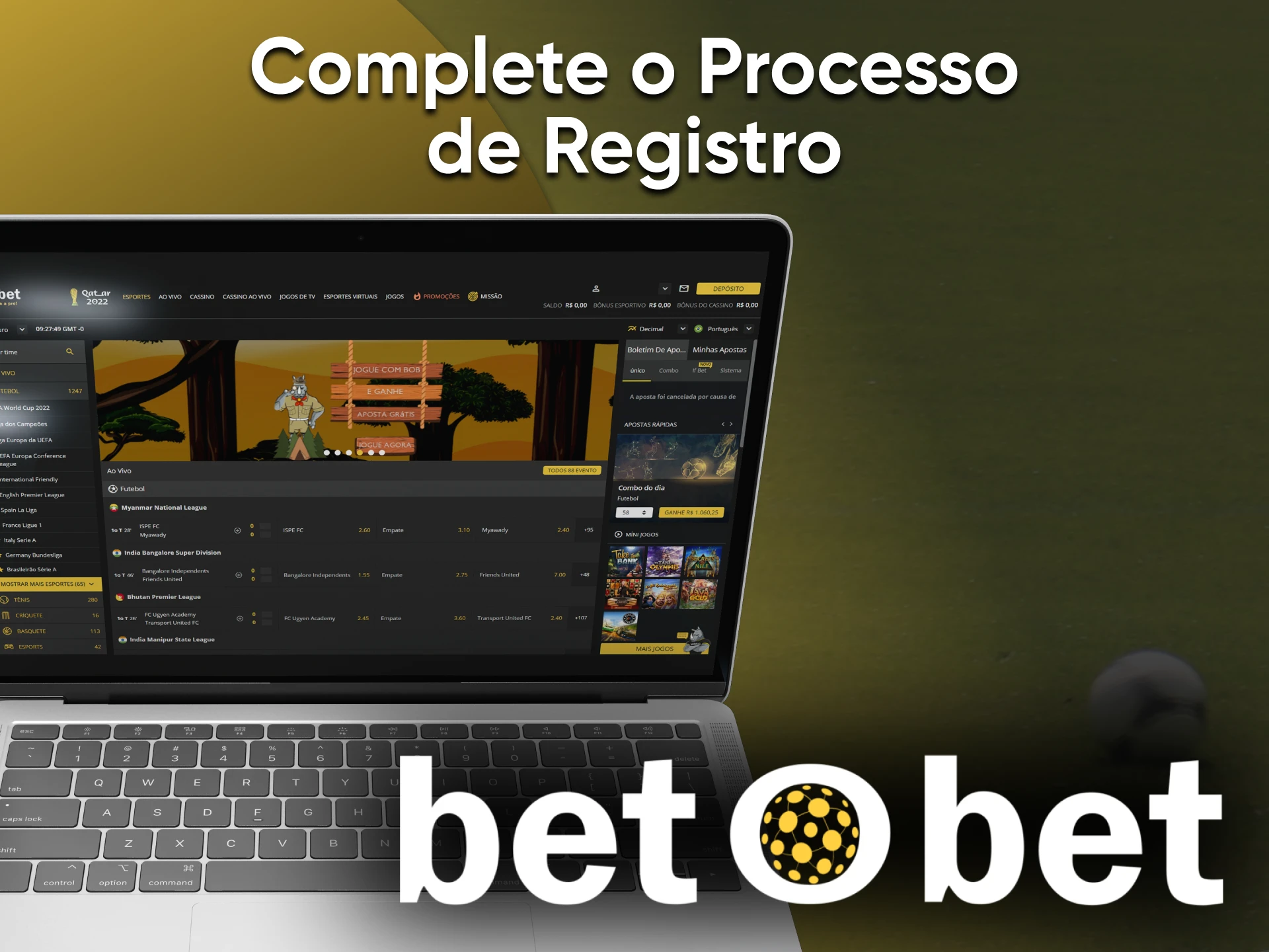 Após completar o cadastro, você pode apostar no Betbet.