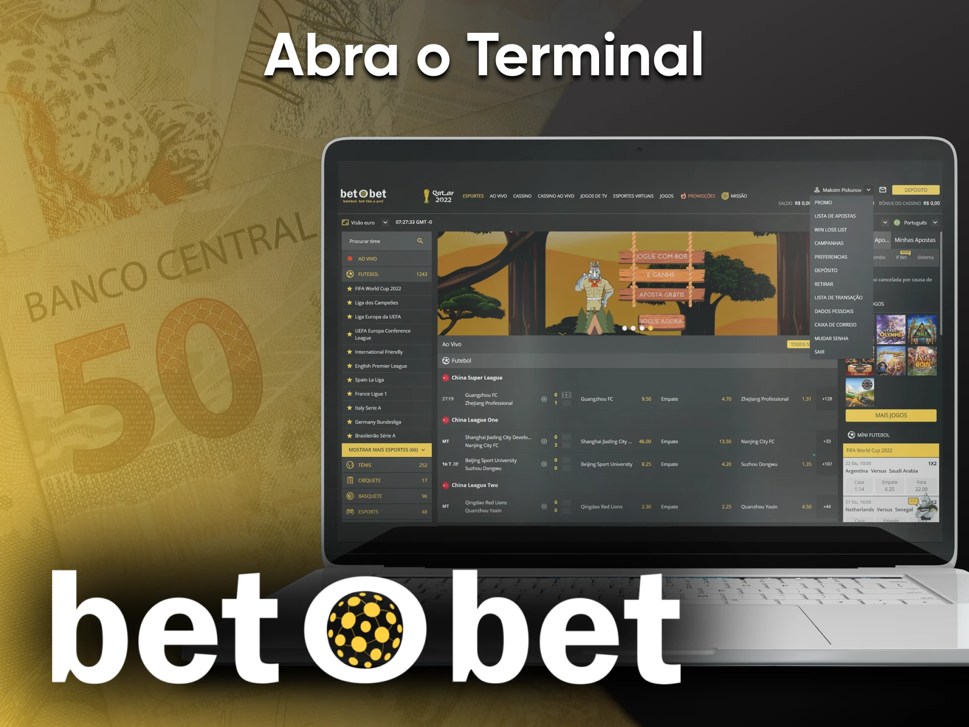 Para sacar fundos no Betobet, vá para a seção desejada.